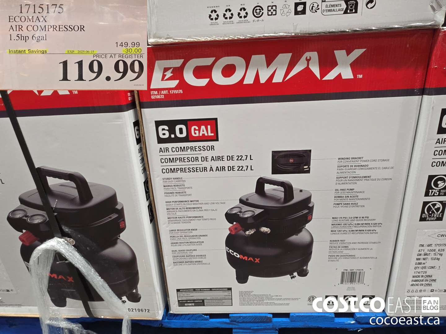 1715175 ECOMAX AIR COMPRESSOR 1.5hp 6gal ($30.00 INSTANT SAVINGS EXPIRES ON 2025-06-15) $119.99