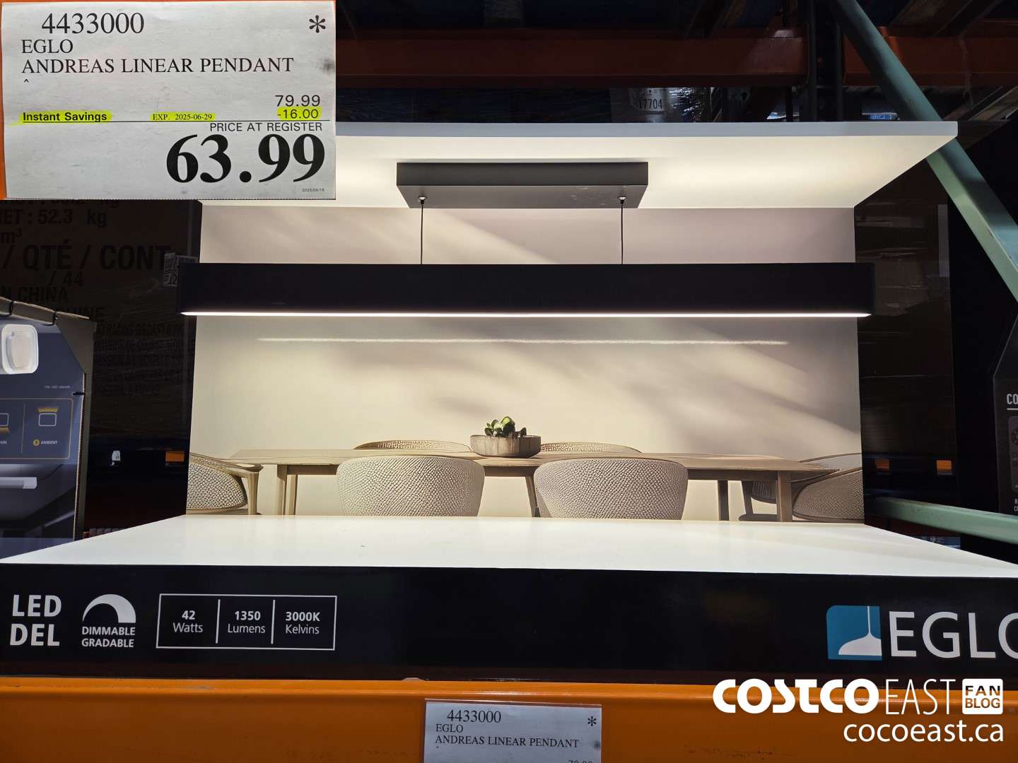 4433000 EGLO ANDREAS LINEAR PENDANT ($16.00 INSTANT SAVINGS EXPIRES ON 2025-06-29) $63.99