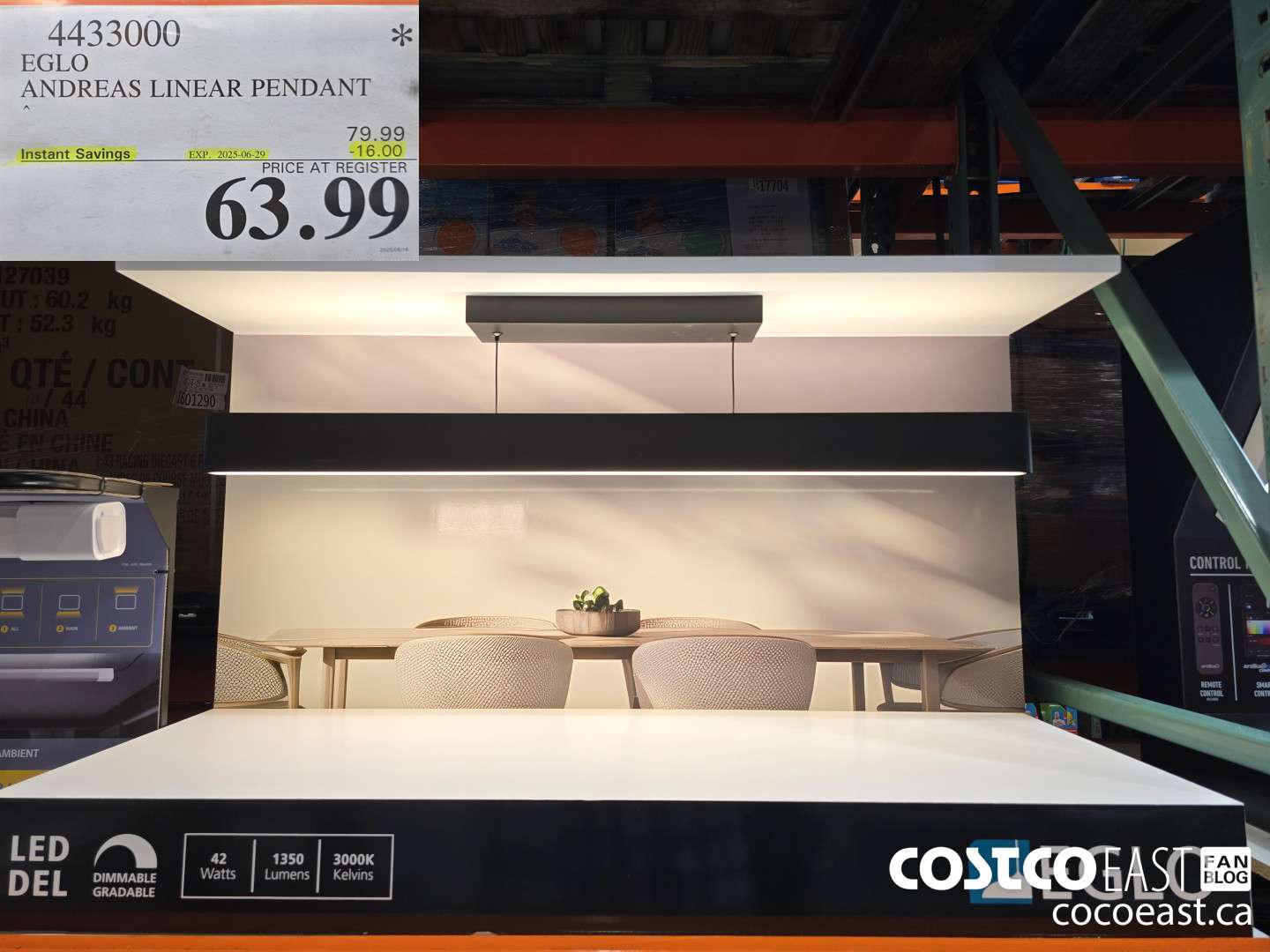 4433000 EGLO ANDREAS LINEAR PENDANT ($16.00 INSTANT SAVINGS EXPIRES ON 2025-06-29) $63.99