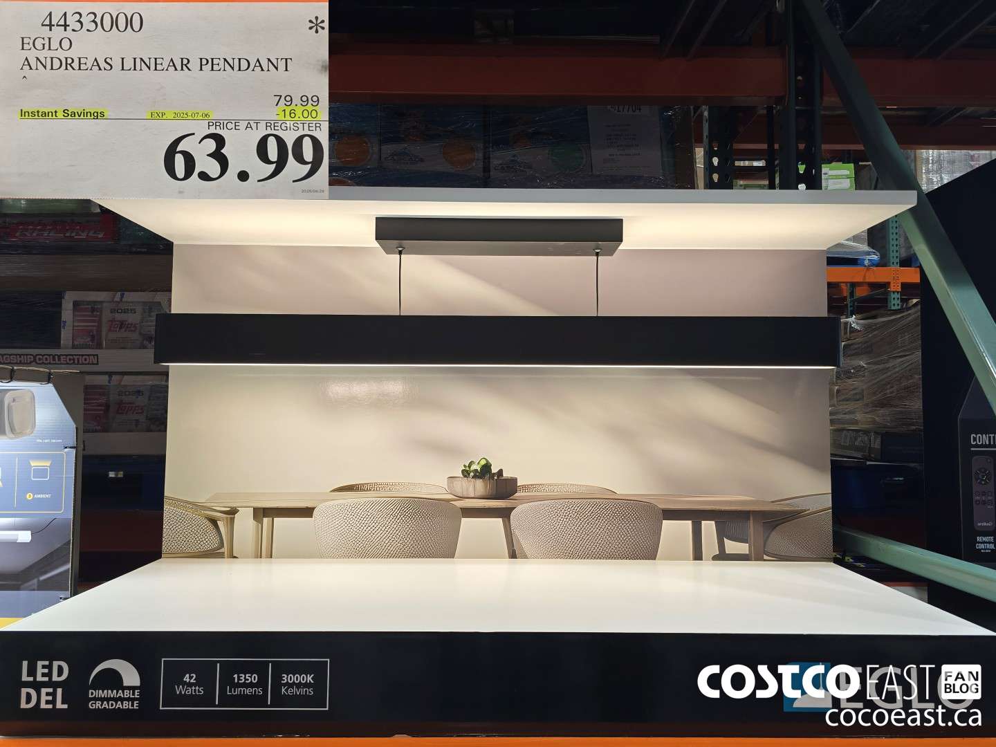 4433000 EGLO ANDREAS LINEAR PENDANT ($16.00 INSTANT SAVINGS EXPIRES ON 2025-07-06) $63.99