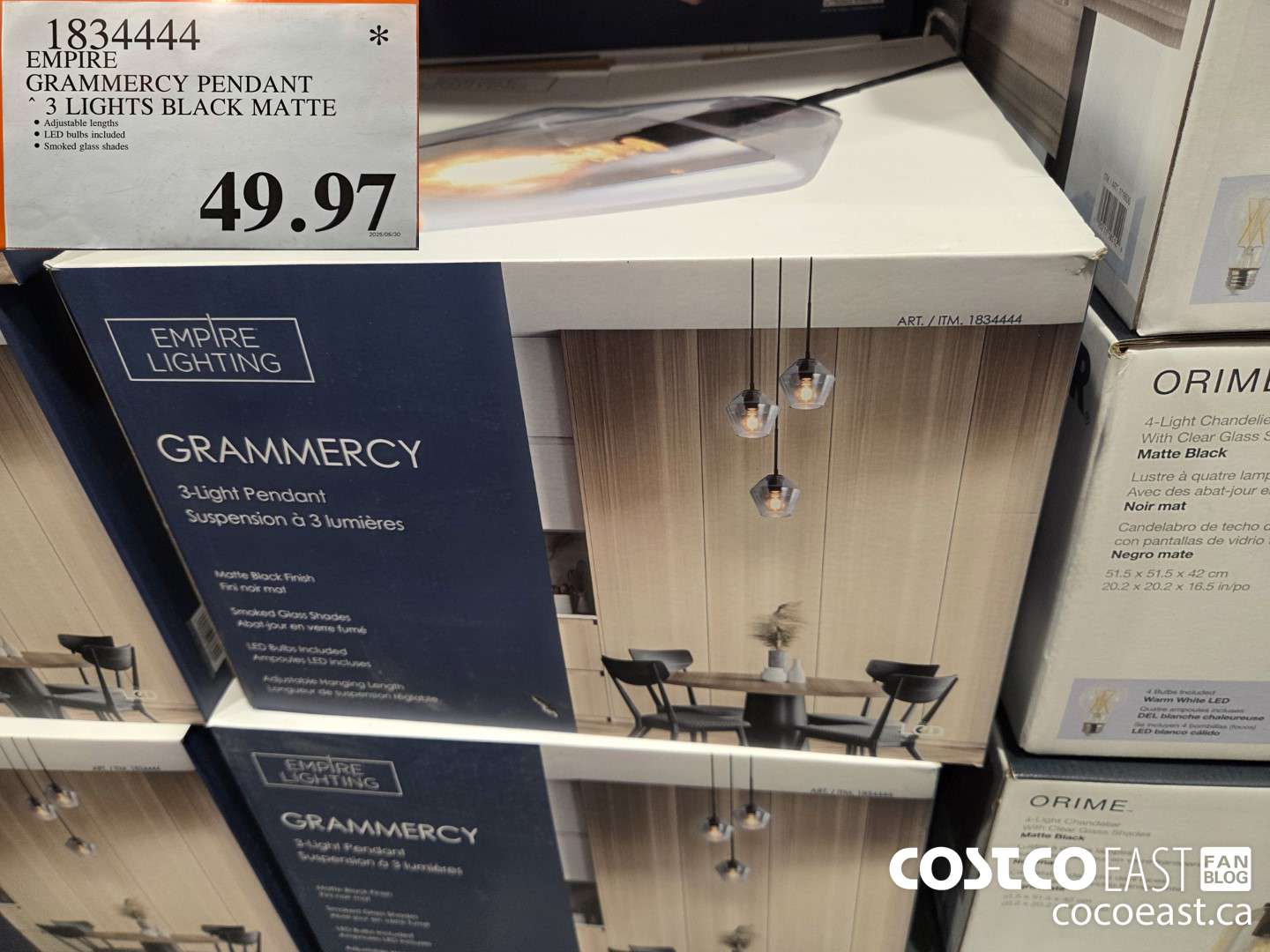 1834444 EMPIRE GRAMMERCY PENDANT 3 LIGHTS BLACK MATTE $49.97