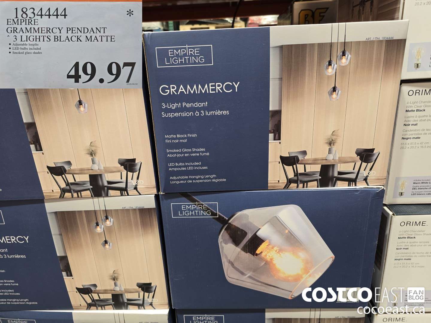 1834444 EMPIRE GRAMMERCY PENDANT 3 LIGHTS BLACK MATTE $49.97