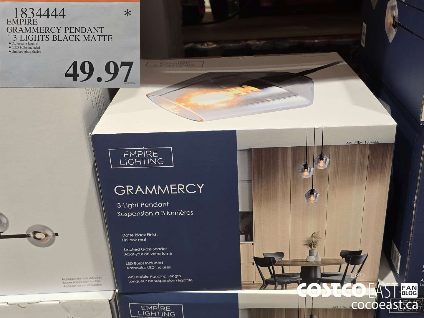 1834444 EMPIRE GRAMMERCY PENDANT 3 LIGHTS BLACK MATTE $49.97