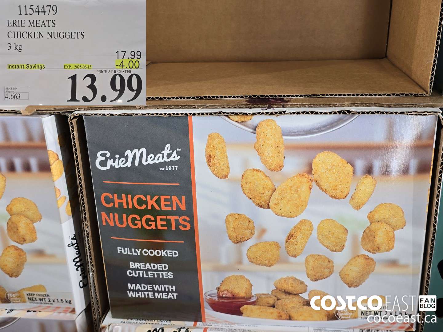 1154479 ERIE MEATS CHICKEN NUGGETS 3 kg ($4.00 INSTANT SAVINGS EXPIRES ON 2025-06-15) $13.99