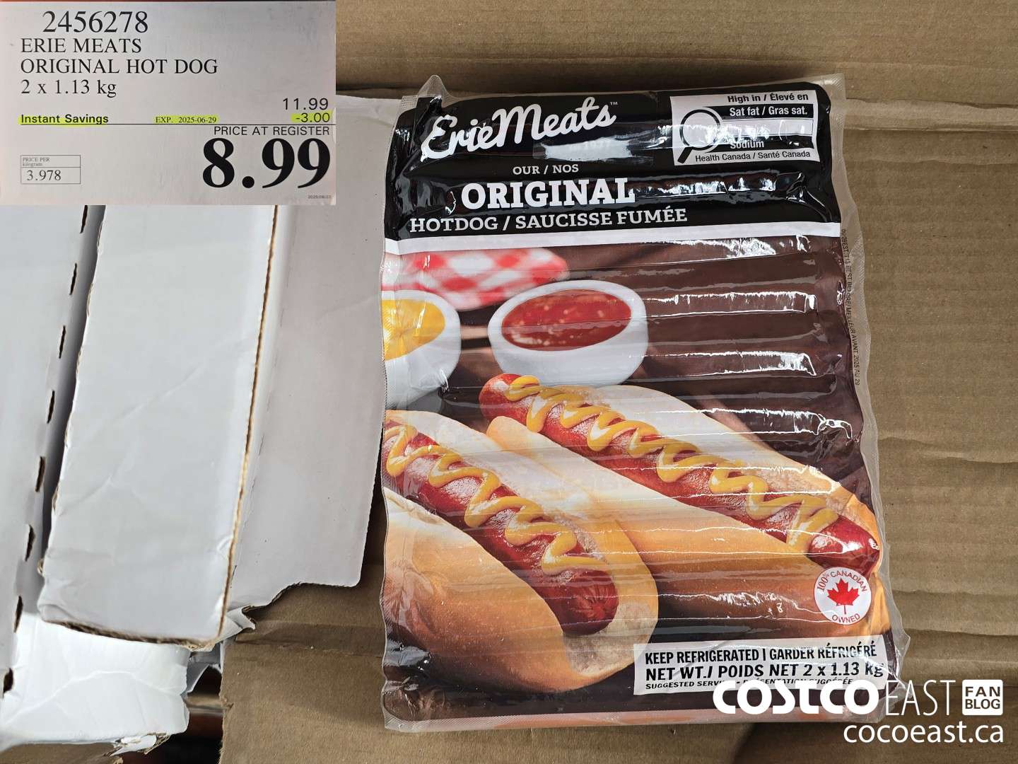 2456278 ERIE MEATS ORIGINAL HOT DOG 2 X 1.13 KG ($3.00 INSTANT SAVINGS EXPIRES ON 2025-06-29) $8.99
