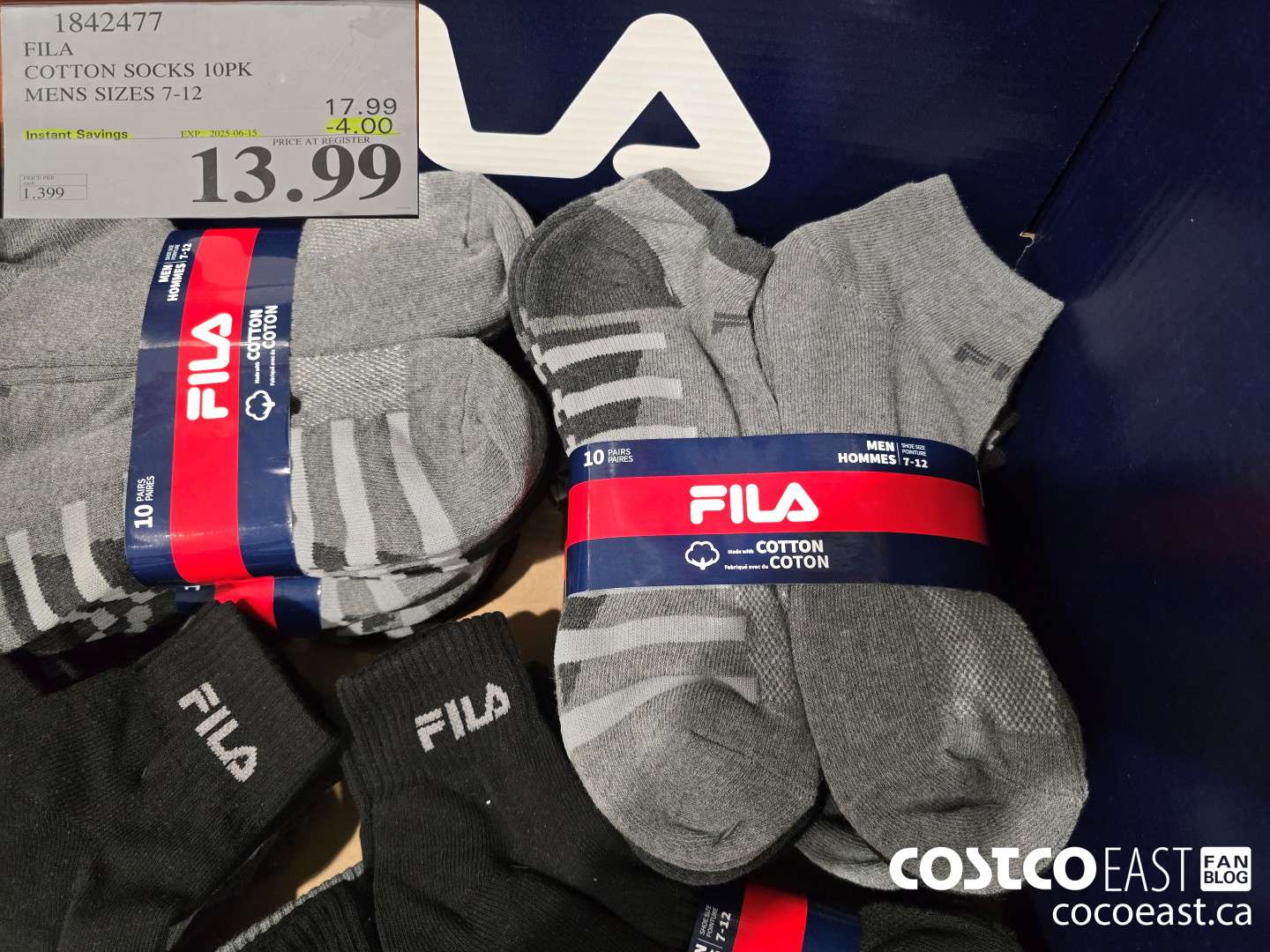 1842477 FILA COTTON SOCKS 10PK MENS SIZES 7-12 ($4.00 INSTANT SAVINGS EXPIRES ON 2025-06-15) $13.99