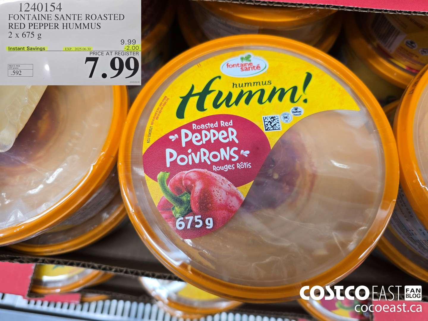 1240154 FONTAINE SANTE ROASTED RED PEPPER HUMMUS 2 x 675 g ($2.00 INSTANT SAVINGS EXPIRES ON 2025-06-30) $7.99