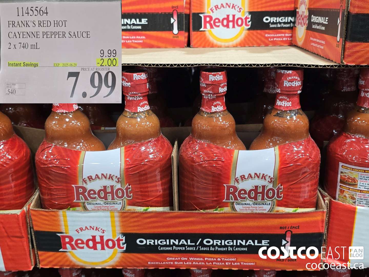 1145564 FRANKS RED HOT CAYENNE PEPPER SAUCE 2 X 740 ML ($2.00 INSTANT SAVINGS EXPIRES ON 2025-06-29) $7.99