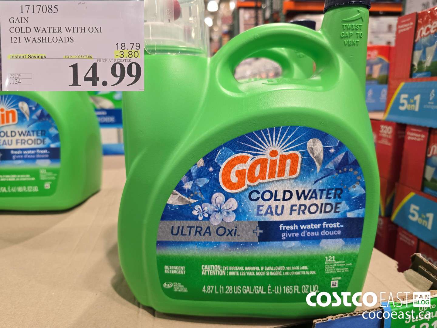 1717085 GAIN COLD WATER WITH OXI 121 wash loads ($3.80 INSTANT SAVINGS EXPIRES ON 2025-07-06) $14.99