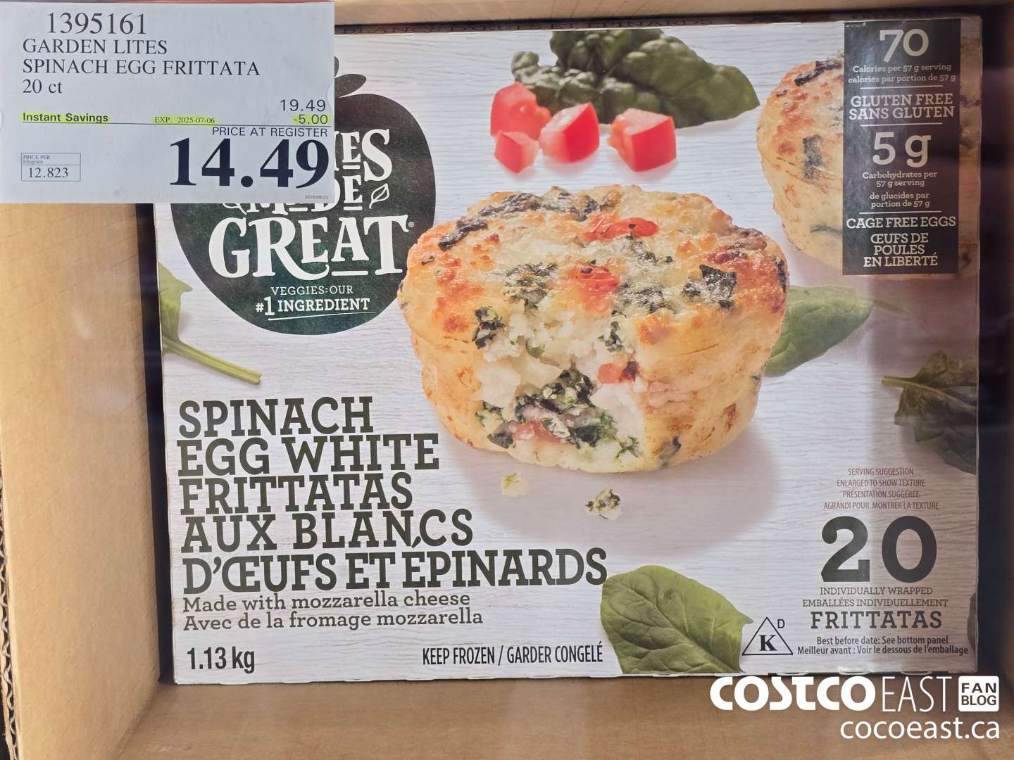 1395161 GARDEN LITES SPINACH EGG FRITTATA 20 ct ($5.00 INSTANT SAVINGS EXPIRES ON 2025-07-06) $14.49