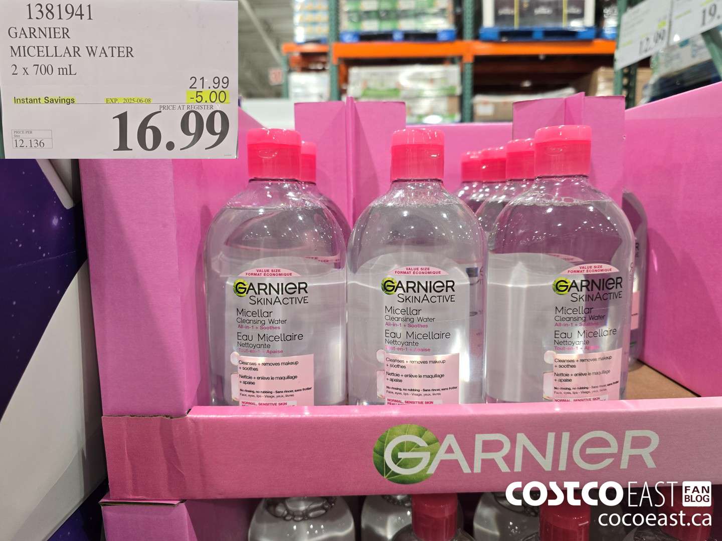 1381941 GARNIER MICELLAR WATER 2 x 700 mL  ($5.00 INSTANT SAVINGS EXPIRES ON 2025-06-08) $16.99