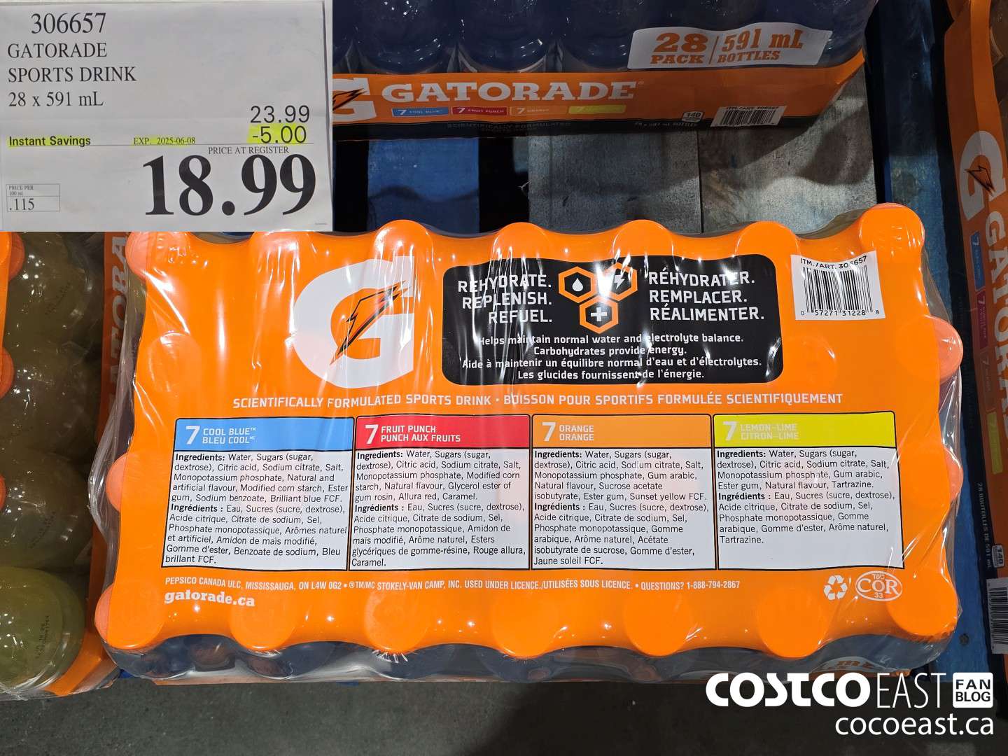 306657 GATORADE SPORTS DRINK 28 x 591 mL ($5.00 INSTANT SAVINGS EXPIRES ON 2025-06-08) $18.99