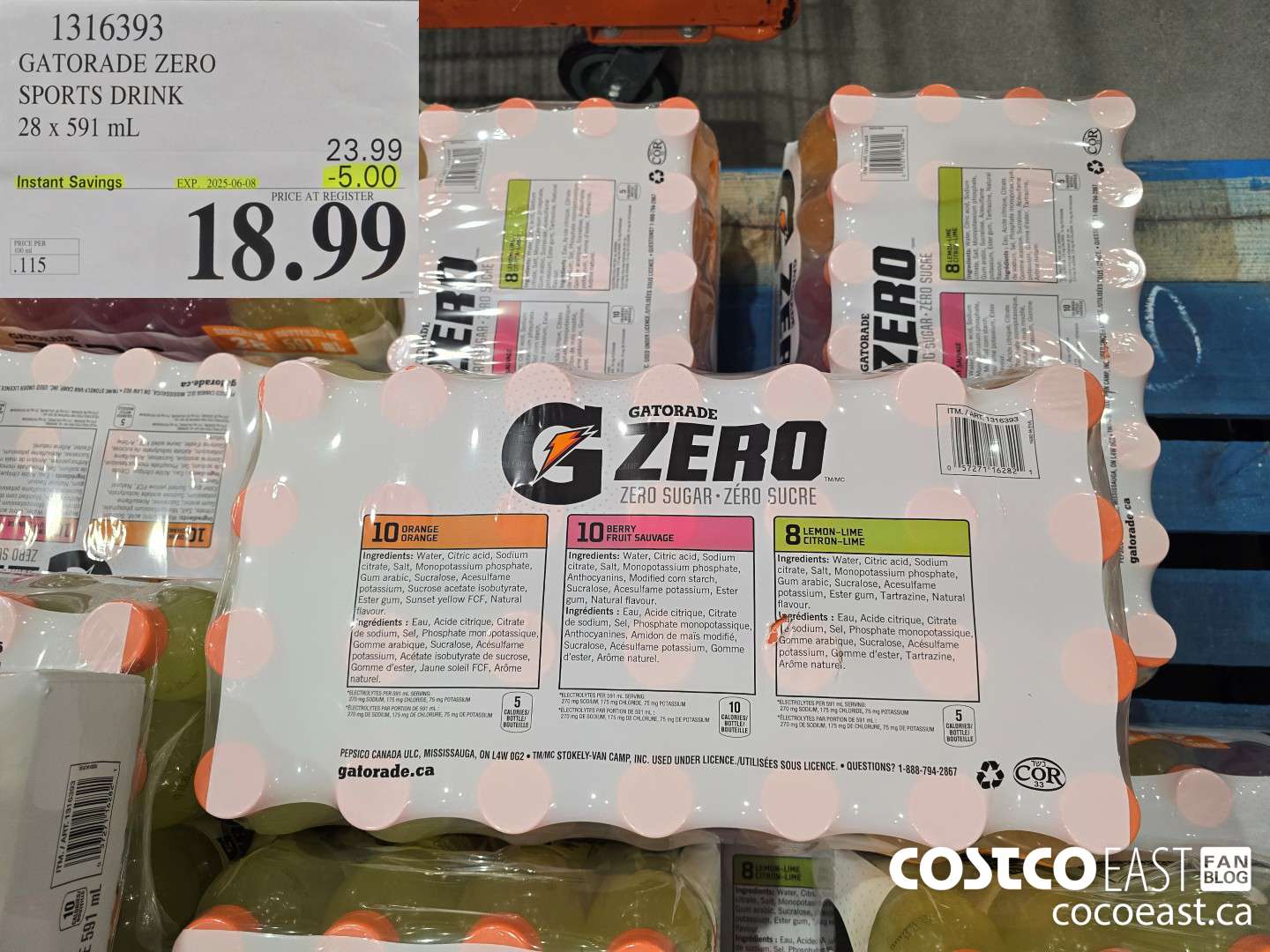 1316393 GATORADE ZERO SPORTS DRINK 28 x 591 ml ($5.00 INSTANT SAVINGS EXPIRES ON 2025-06-08) $18.99
