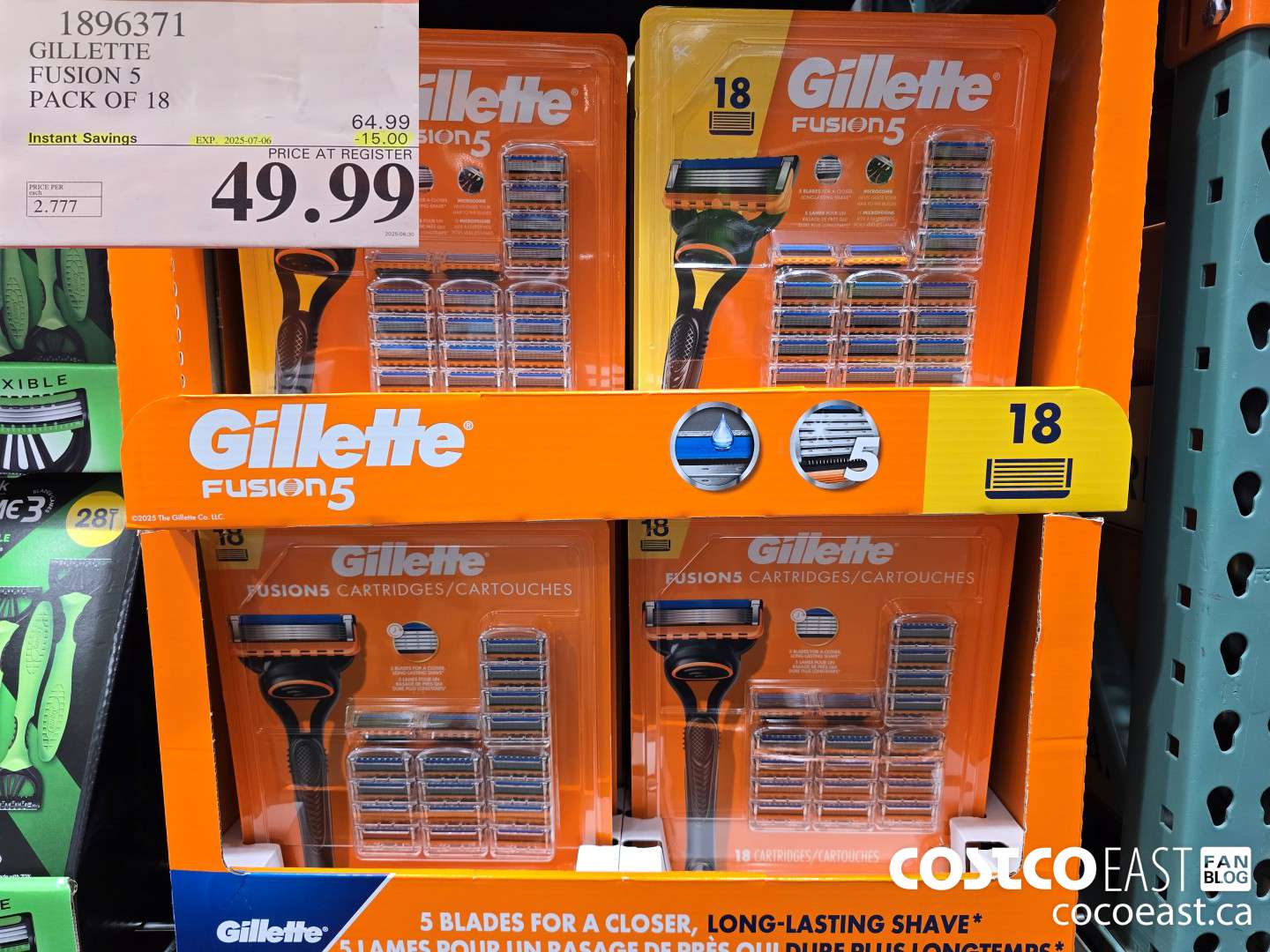 1896371 GILLETTE FUSION 5 PACK OF 18 ($15.00 INSTANT SAVINGS EXPIRES ON 2025-07-06) $49.99