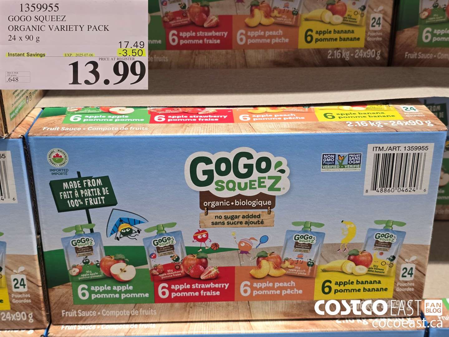 1359955 GOGO SQUEEZ ORGANIC VARIETY PACK 24 x 90 g ($3.5 INSTANT SAVINGS EXPIRES ON 2025-07-06) $13.99