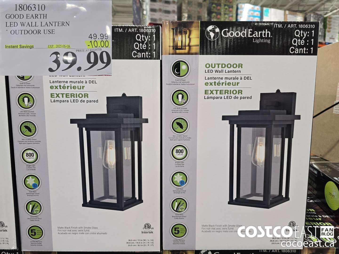 1806310 GOOD EARTH LED WALL LANTERN OUTDOOR USE ($10.00 INSTANT SAVINGS EXPIRES ON 2025-06-08) $39.99