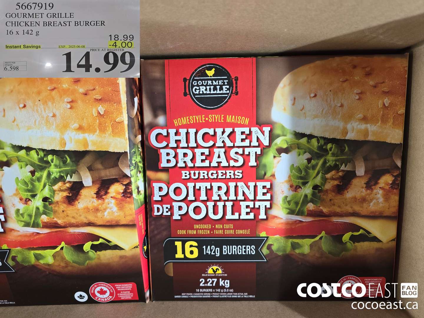 5667919 GOURMET GRILLE CHICKEN BREAST BURGER 16 x 142 G ($4.00 INSTANT SAVINGS EXPIRES ON 2025-06-08) $14.99