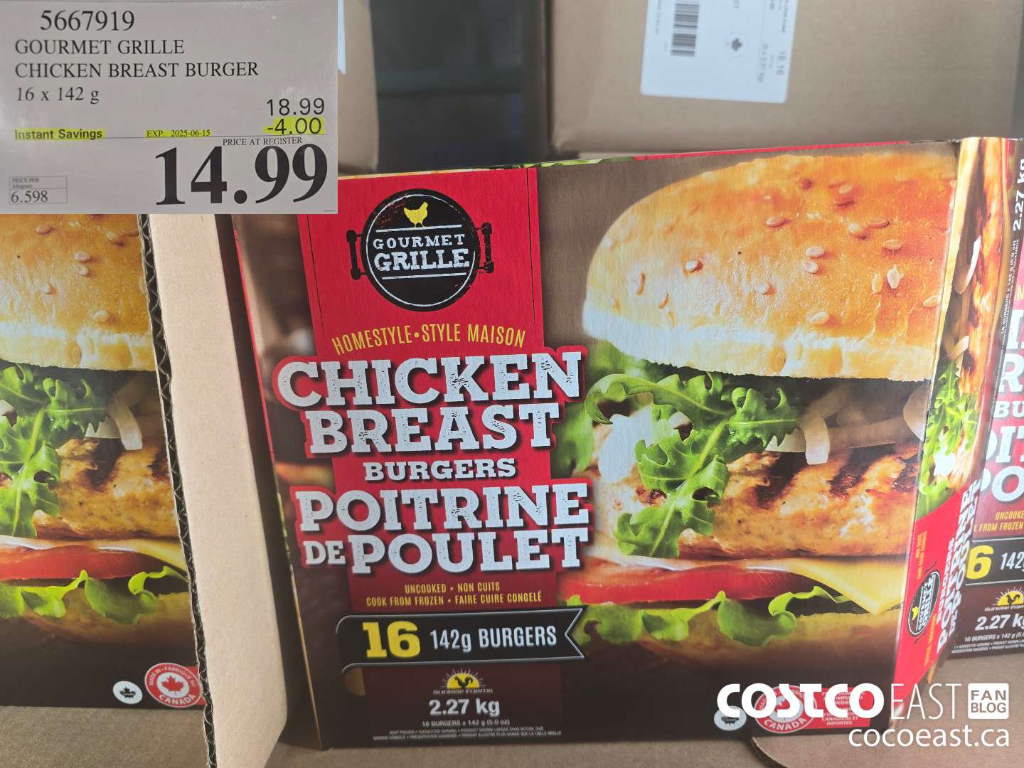 5667919 GOURMET GRILLE CHICKEN BREAST BURGER 16 x 142 G ($4.00 INSTANT SAVINGS EXPIRES ON 2025-06-15) $14.99