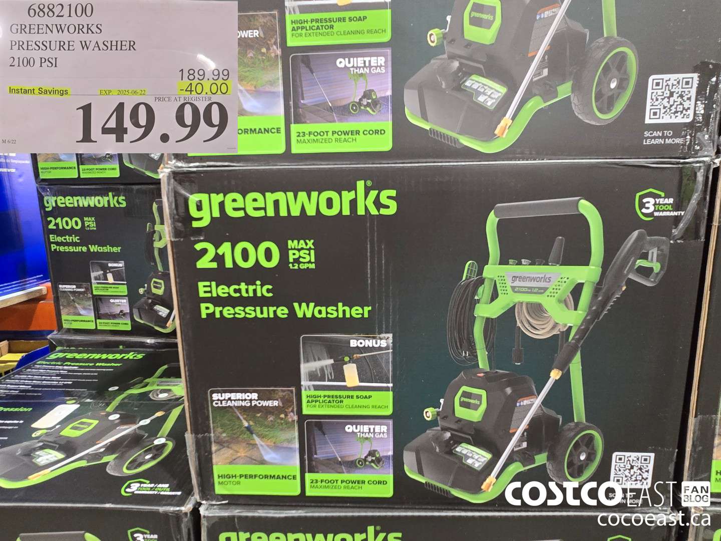 6882100 GREENWORKS PRESSURE WASHER 2100 PST ($40.00 INSTANT SAVINGS EXPIRES ON 2025-06-22) $149.99