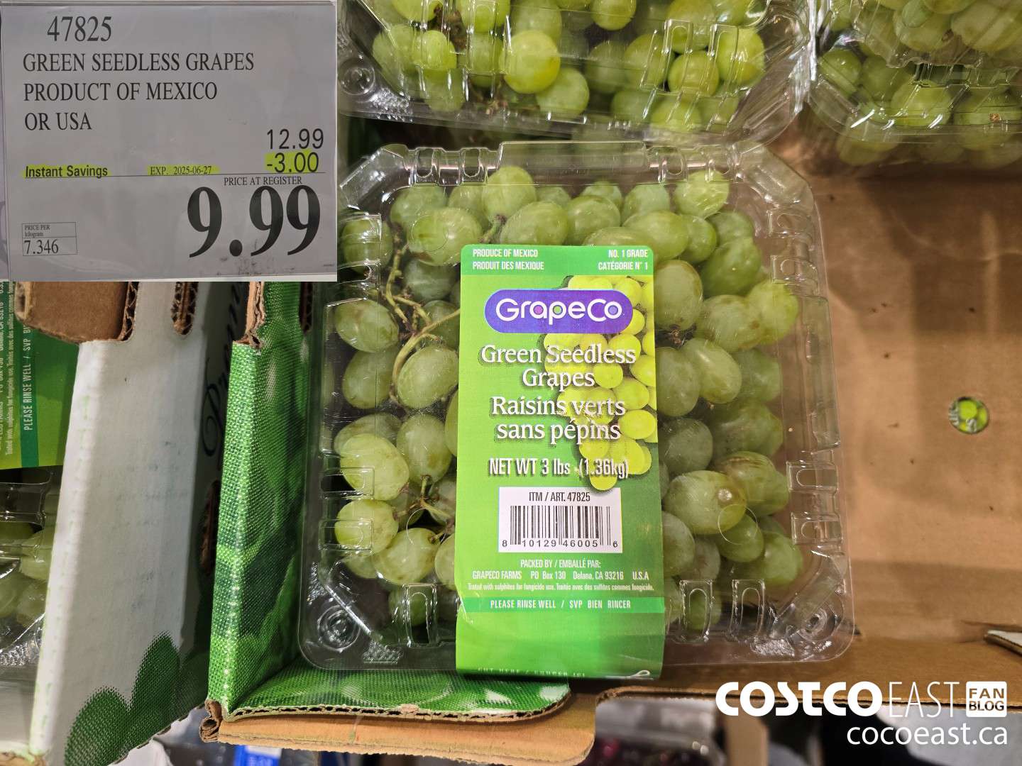47825 GREEN SEEDLESS GRAPES PRODUCT MEXICO OR USA ($3.00 INSTANT SAVINGS EXPIRES ON 2025-06-27) $9.99