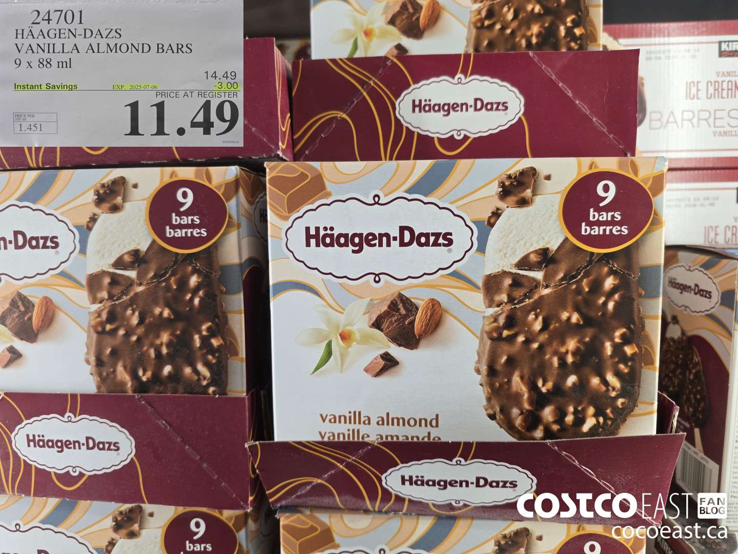 24701 HAAGAN-DAZS VANILLA ALMOND BARS 9 X 88 ML ($3.00 INSTANT SAVINGS EXPIRES ON 2025-07-06) $11.49