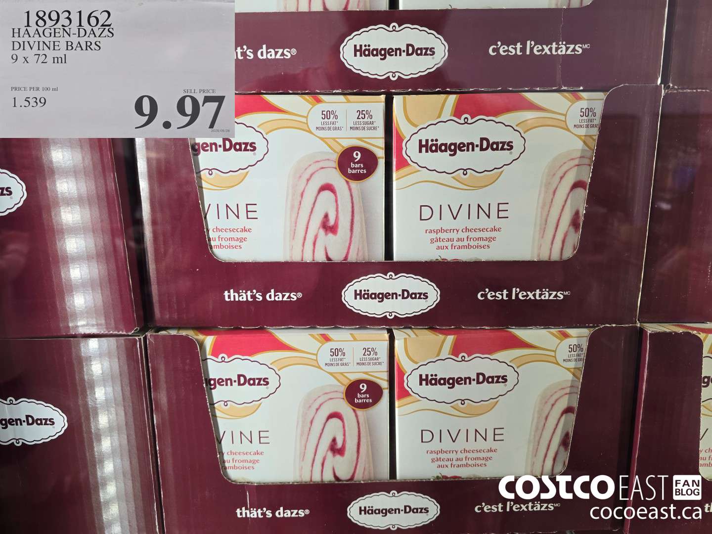 1893162 HAAGEN-DAZS DIVINE BARS 9 x 72ml $9.97