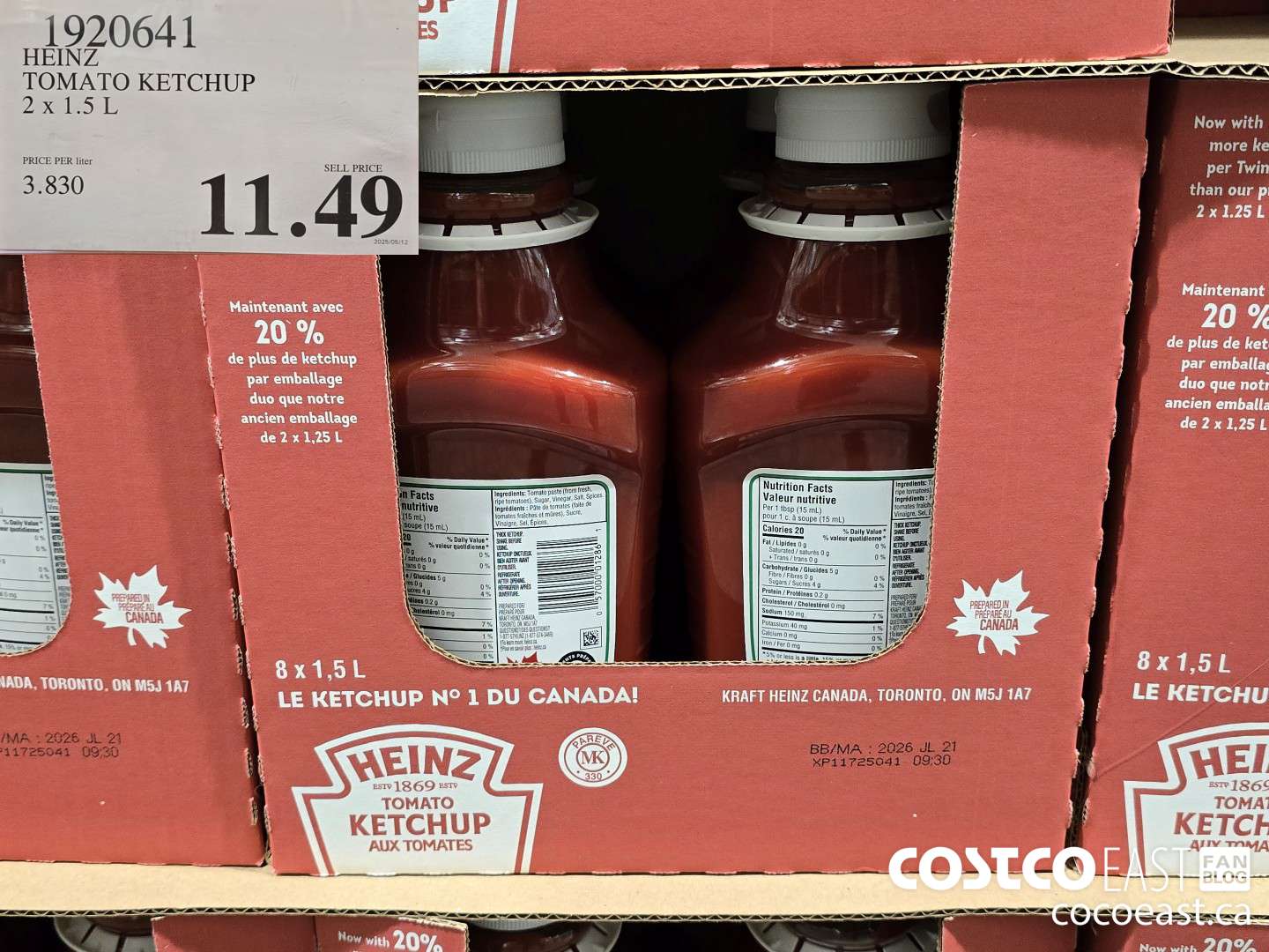 1920641 HEINZ TOMATO KETCHUP 2 X 1.5L $11.49