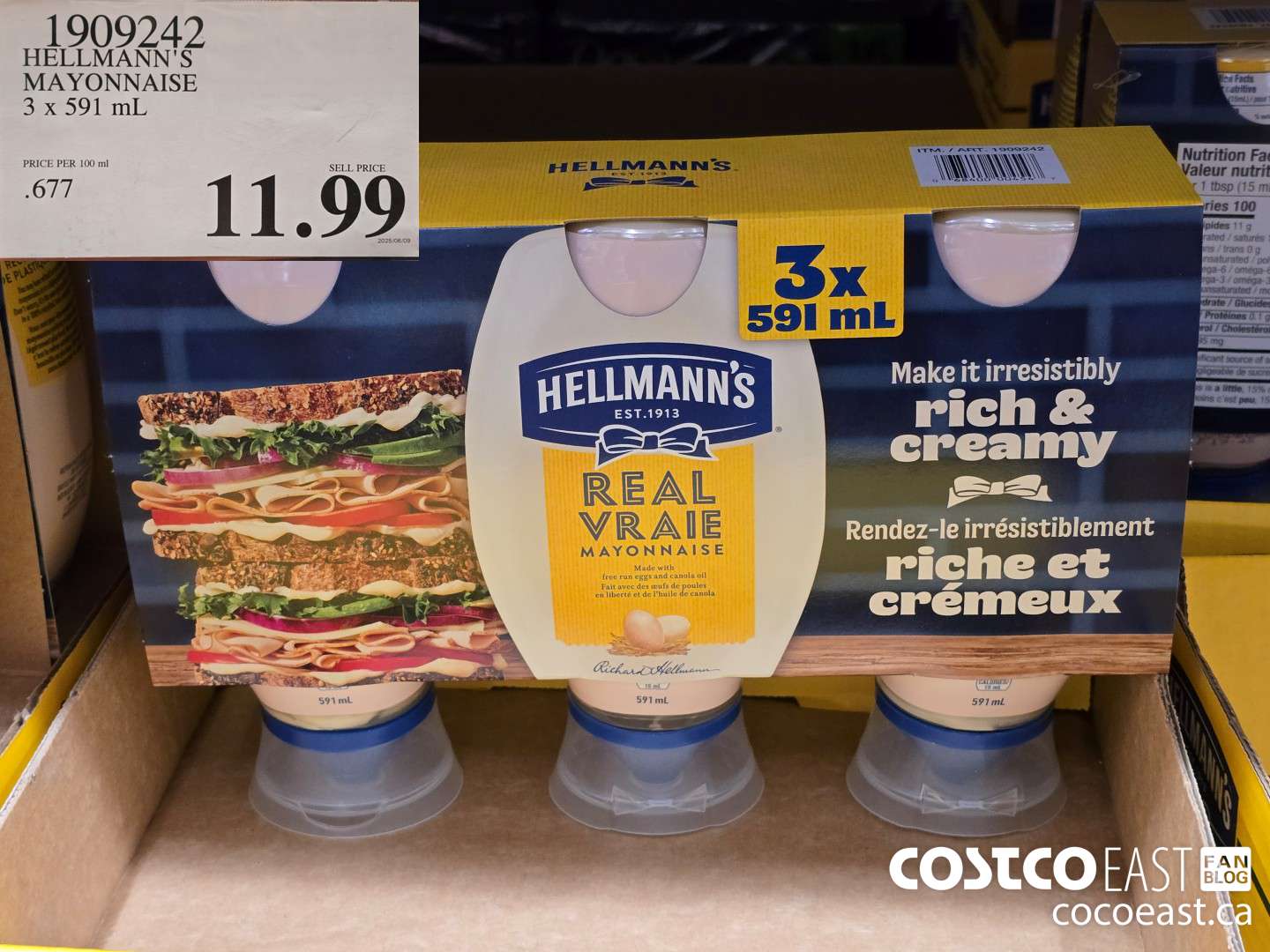 1909242 HELLMANN'S MAYONNAISE 3 x 591 mL $11.99