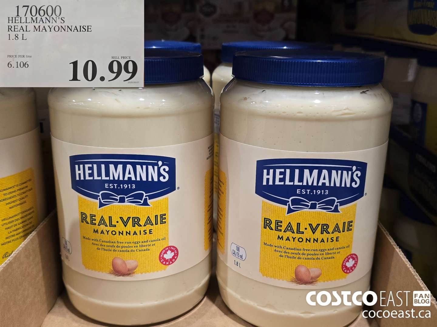 170600 HELLMANN'S REAL MAYONNAISE 1.8 L $10.99