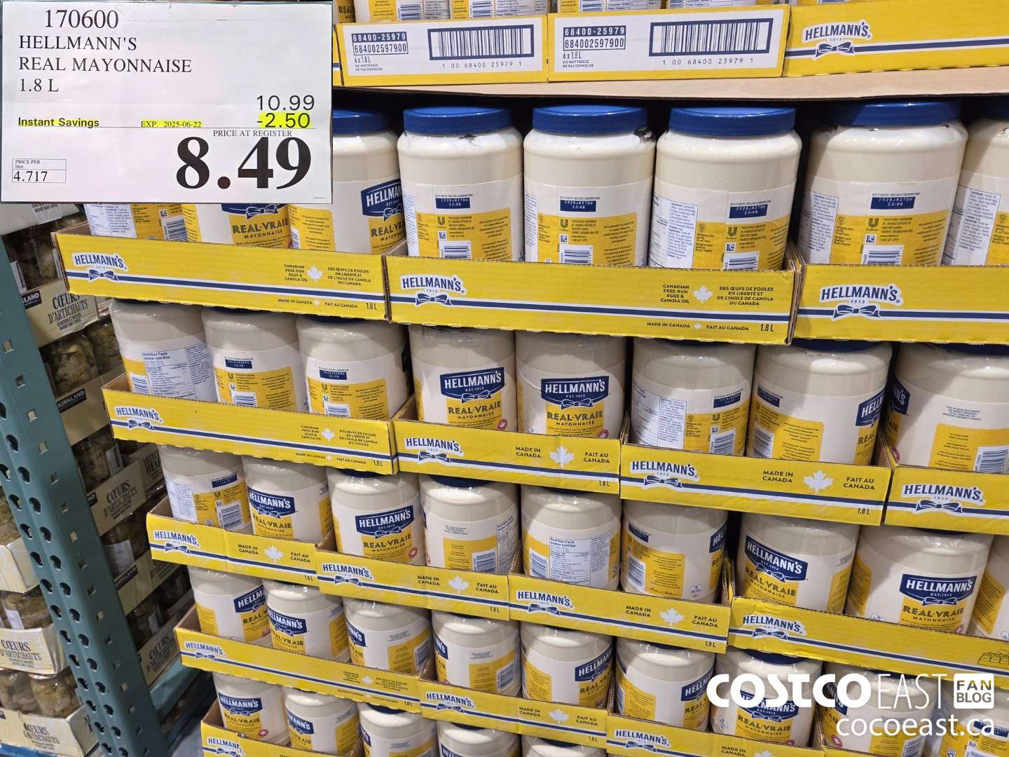 170600 HELLMANN'S REAL MAYONNAISE 1.8 L ($2.50 INSTANT SAVINGS EXPIRES ON 2025-06-22) $8.49