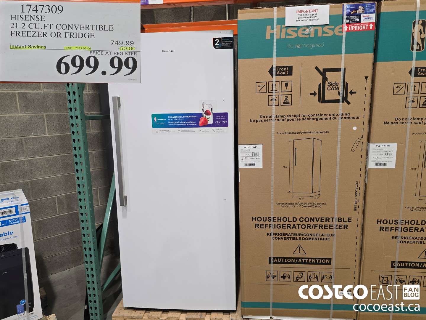 1747309 HISENSE 21.2 CU.FT CONVERTIBLE FREEZER OR FRIDGE ($50.00 INSTANT SAVINGS EXPIRES ON 2025-07-06) $699.99