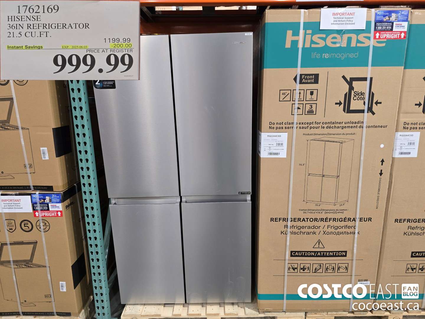 1762169 HISENSE 36IN REFRIGERATOR 21.5 CUFT ($200.00 INSTANT SAVINGS EXPIRES ON 2025-06-03) $999.99