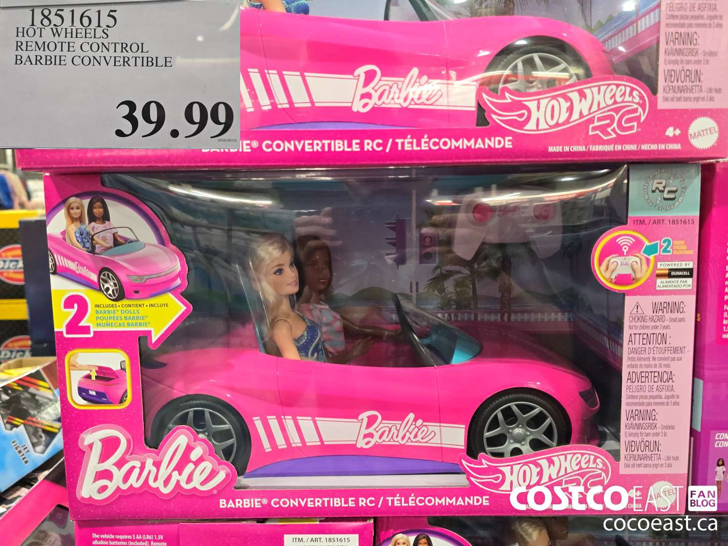 1851615 HOT WHEELS REMOTE CONTROL BARBIE CONVERTIBLE $39.99