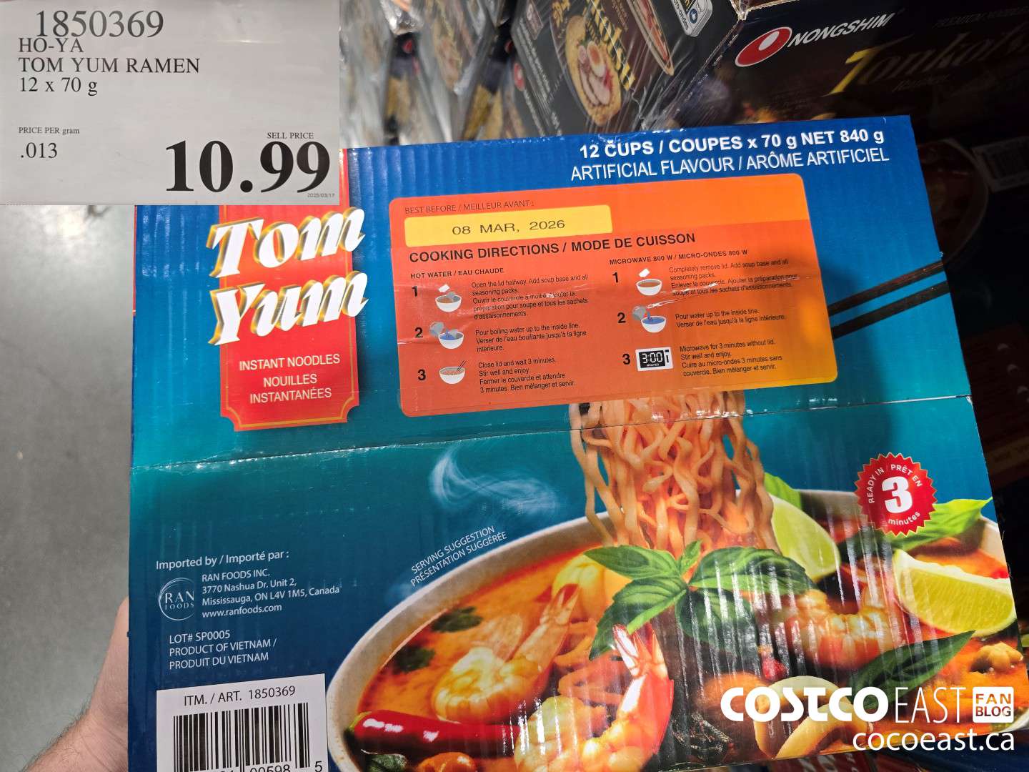 1850369 HO-YA TOM YUM RAMEN 12 x 70 g $10.99