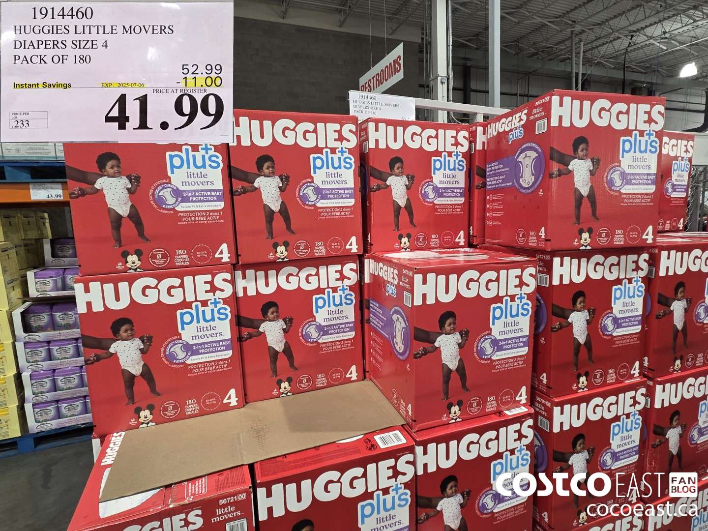 1914460 HUGGIES LITTLE MOVERS DIAPERS SIZE 4 PACK OF 180 ($11.00 INSTANT SAVINGS EXPIRES ON 2025-07-06) $41.99