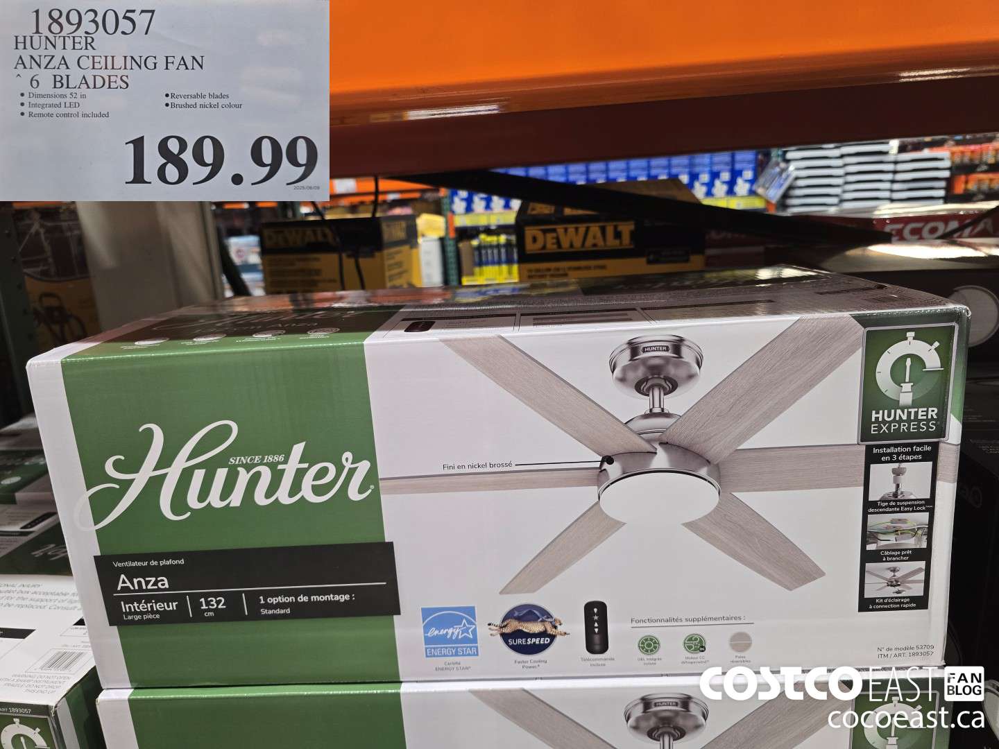 1893057 HUNTER ANZA CEILING FAN 6 BLADES $189.99