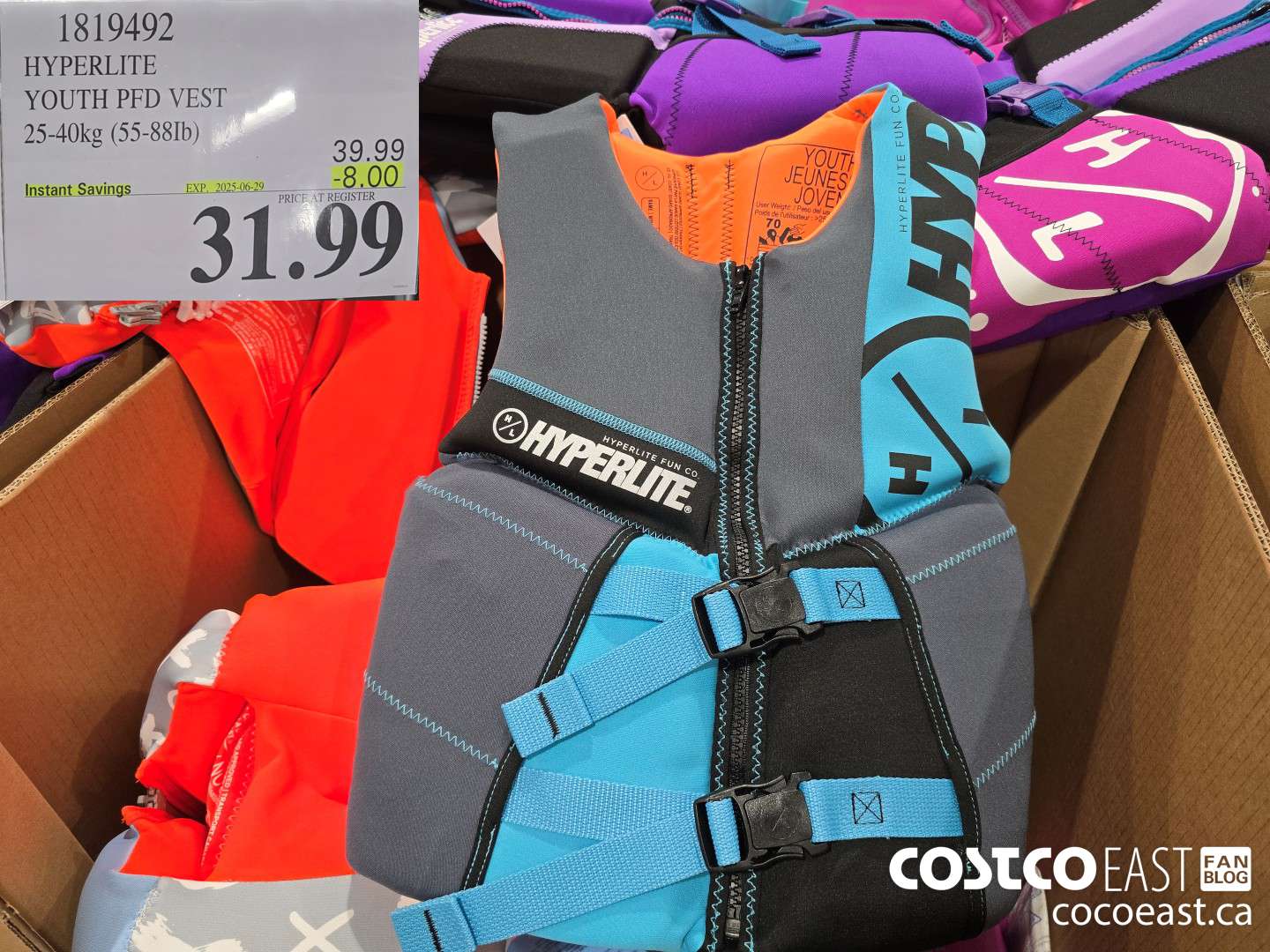 1819492 HYPERLITE YOUTH PFD VEST 25-40kg (55-88Ib) ($8.00 INSTANT SAVINGS EXPIRES ON 2025-06-29) $31.99