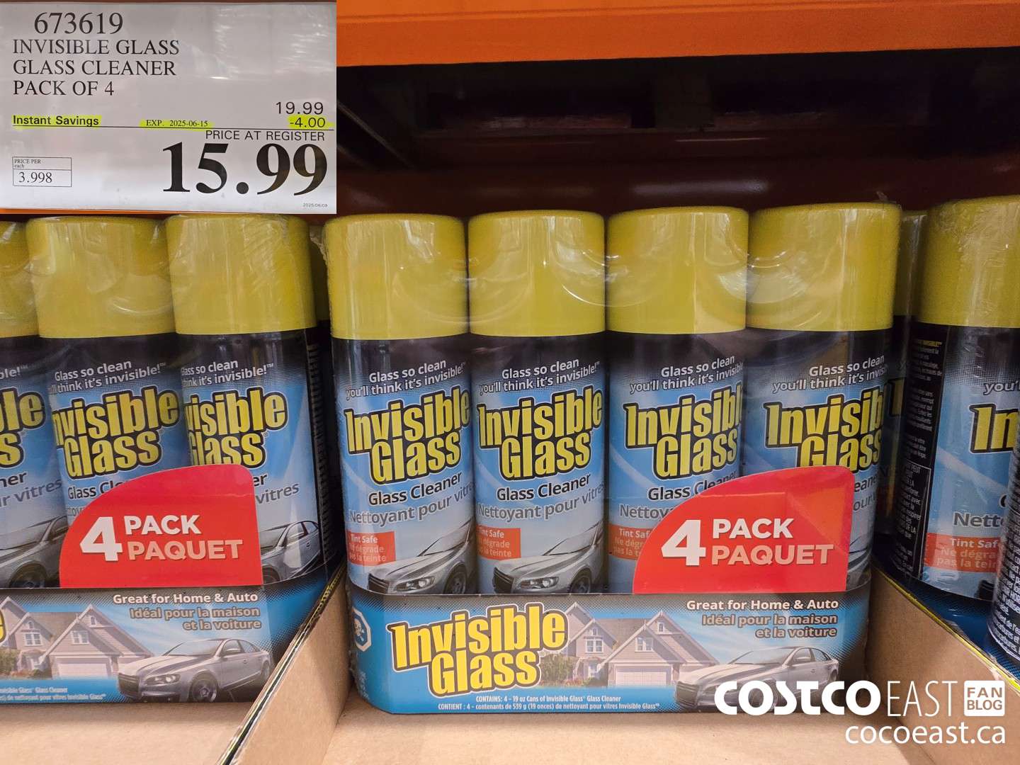 673619 INVISIBLE GLASS GLASS CLEANER 4 X 539g ($4.00 INSTANT SAVINGS EXPIRES ON 2025-06-15) $15.99