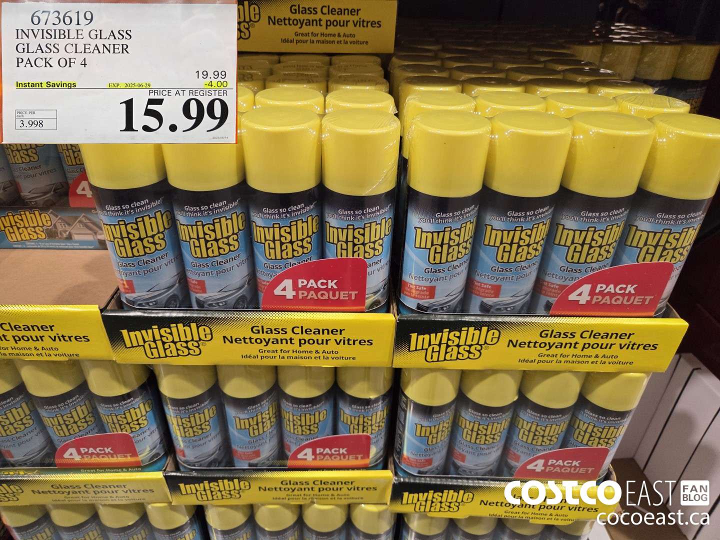 673619 INVISIBLE GLASS GLASS CLEANER 4 X 539g ($4.00 INSTANT SAVINGS EXPIRES ON 2025-06-29) $15.99