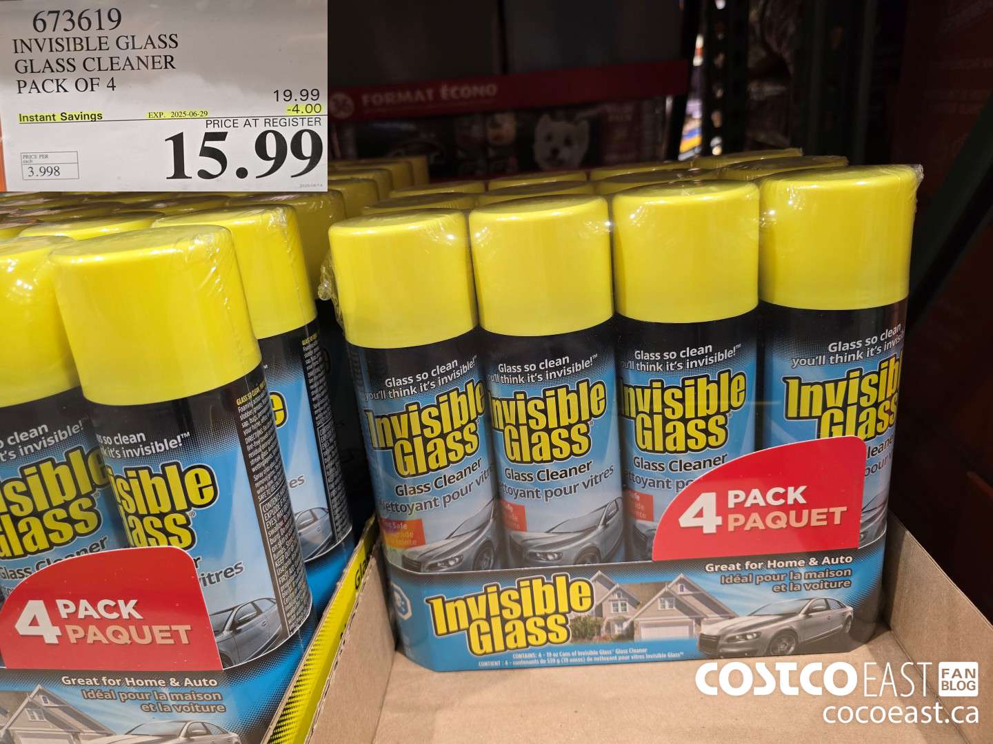 673619 INVISIBLE GLASS GLASS CLEANER 4 X 539g ($4.00 INSTANT SAVINGS EXPIRES ON 2025-06-29) $15.99