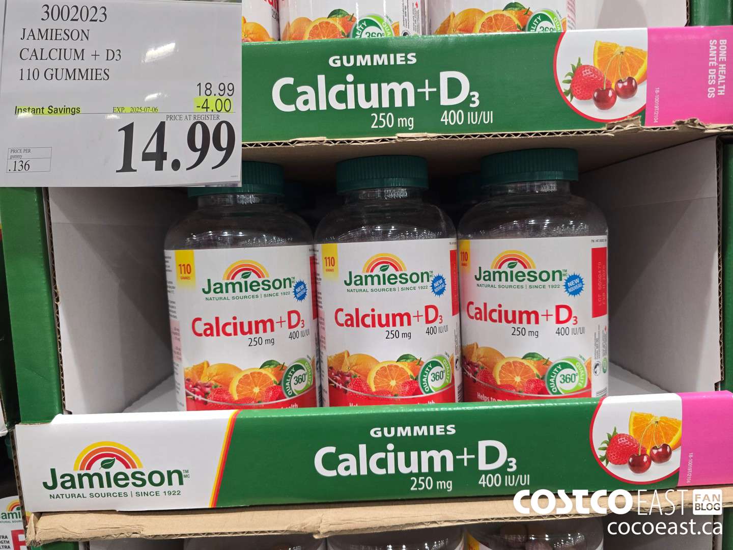 3002023 JAMIESON CALCIUM 250MG+D3 400IU 110 GUMMIES ($4.00 INSTANT SAVINGS EXPIRES ON 2025-07-06) $14.99