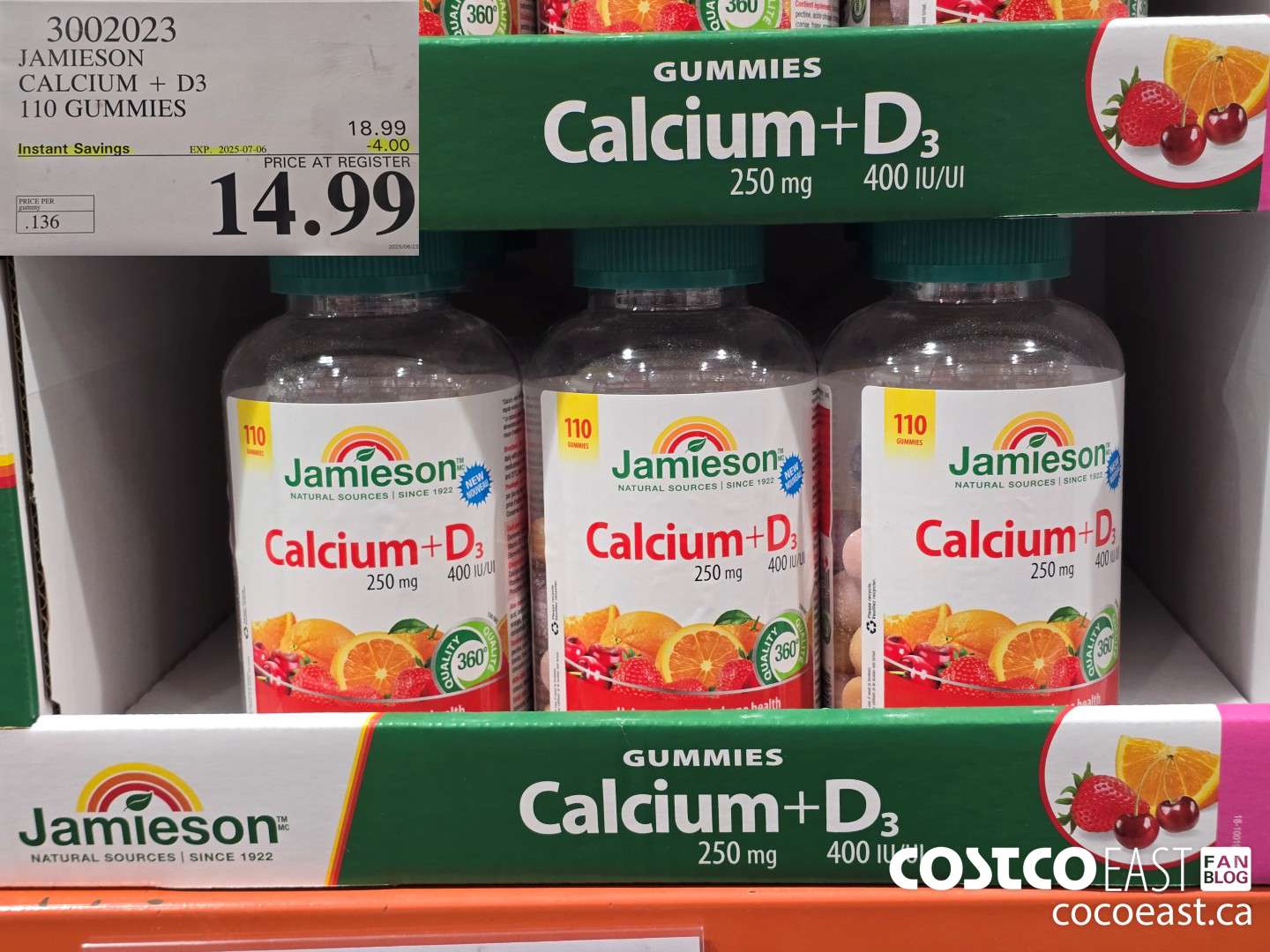 3002023 JAMIESON CALCIUM 250MG+D3 400IU 110 GUMMIES ($4.00 INSTANT SAVINGS EXPIRES ON 2025-07-06) $14.99
