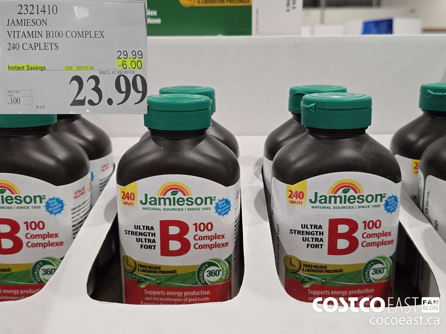 2321410 JAMIESON VITAMIN B100 COMPLEX 240 CAPLETS ($6.00 INSTANT SAVINGS EXPIRES ON 2025-07-06) $23.99