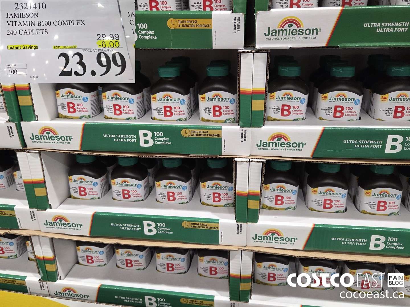 2321410 JAMIESON VITAMIN B100 COMPLEX 240 CAPLETS ($6.00 INSTANT SAVINGS EXPIRES ON 2025-07-06) $23.99
