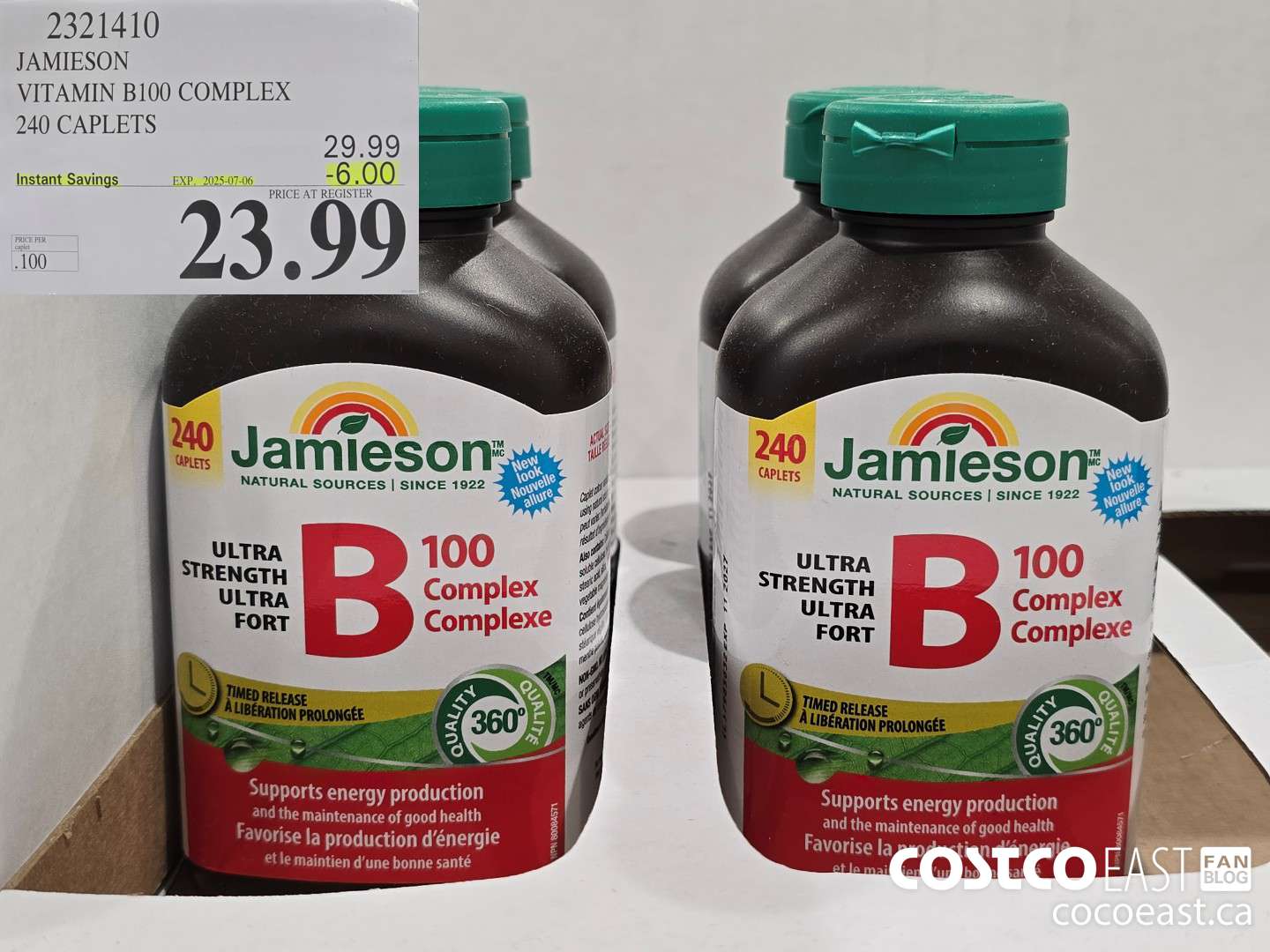 2321410 JAMIESON VITAMIN B100 COMPLEX 240 CAPLETS ($6.00 INSTANT SAVINGS EXPIRES ON 2025-07-06) $23.99