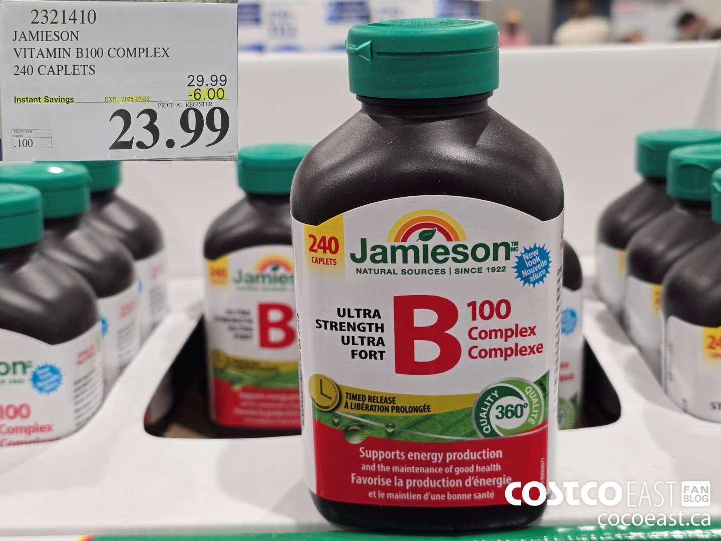 2321410 JAMIESON VITAMIN B100 COMPLEX 240 CAPLETS ($6.00 INSTANT SAVINGS EXPIRES ON 2025-07-06) $23.99