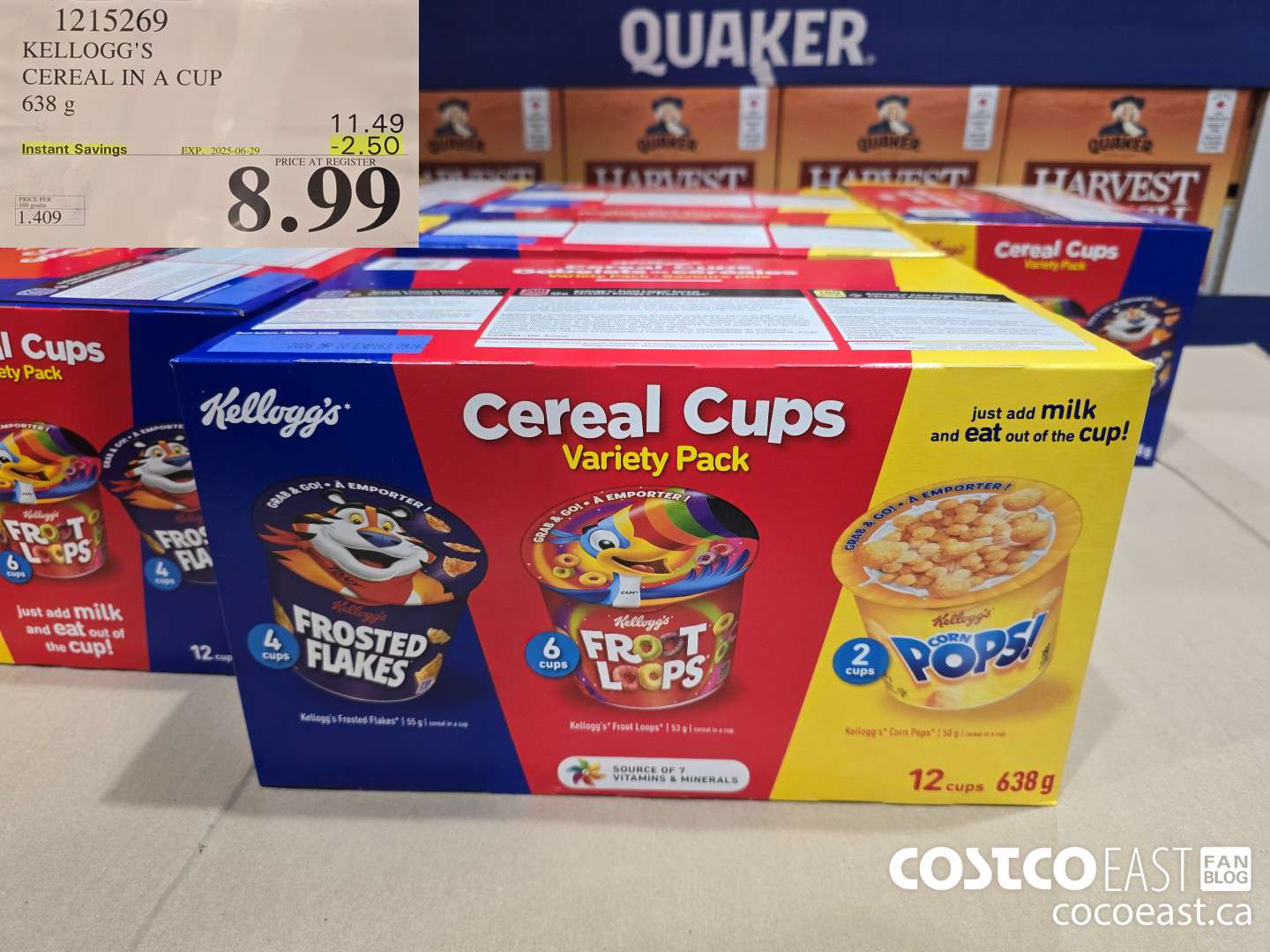 1215269 KELLOGG'S CEREAL IN A CUP 638 G ($2.50 INSTANT SAVINGS EXPIRES ON 2025-06-29) $8.99