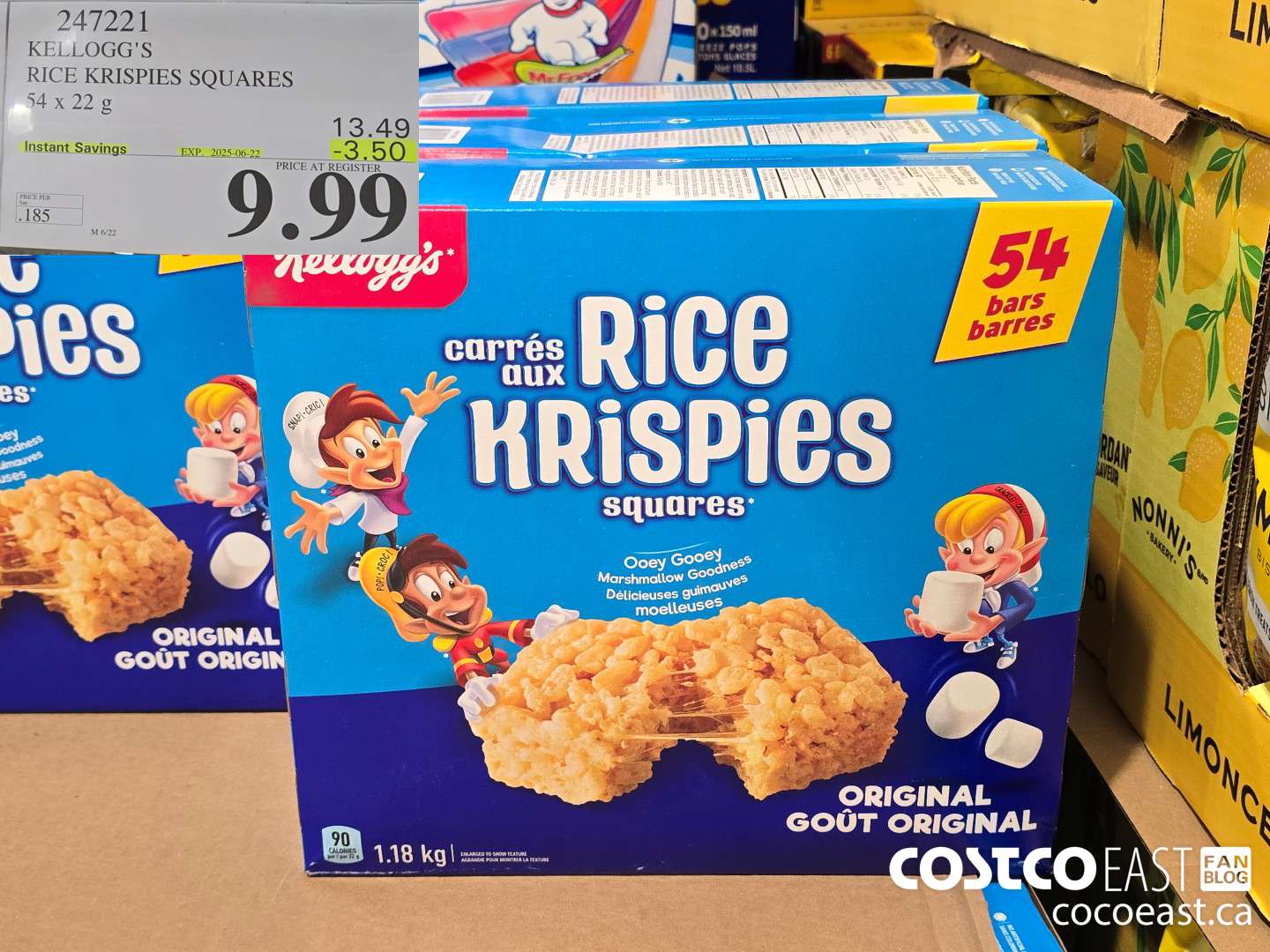 247221 KELLOGG'S RICE KRISPIES SQUARES 54 X 22 G ($3.50 INSTANT SAVINGS EXPIRES ON 2025-06-22) $9.99