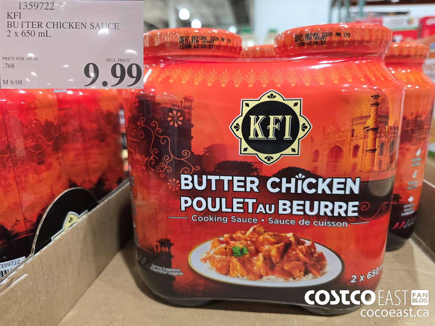 1359722 KFI BUTTER CHICKEN SAUCE 2 x 650 mL $9.99