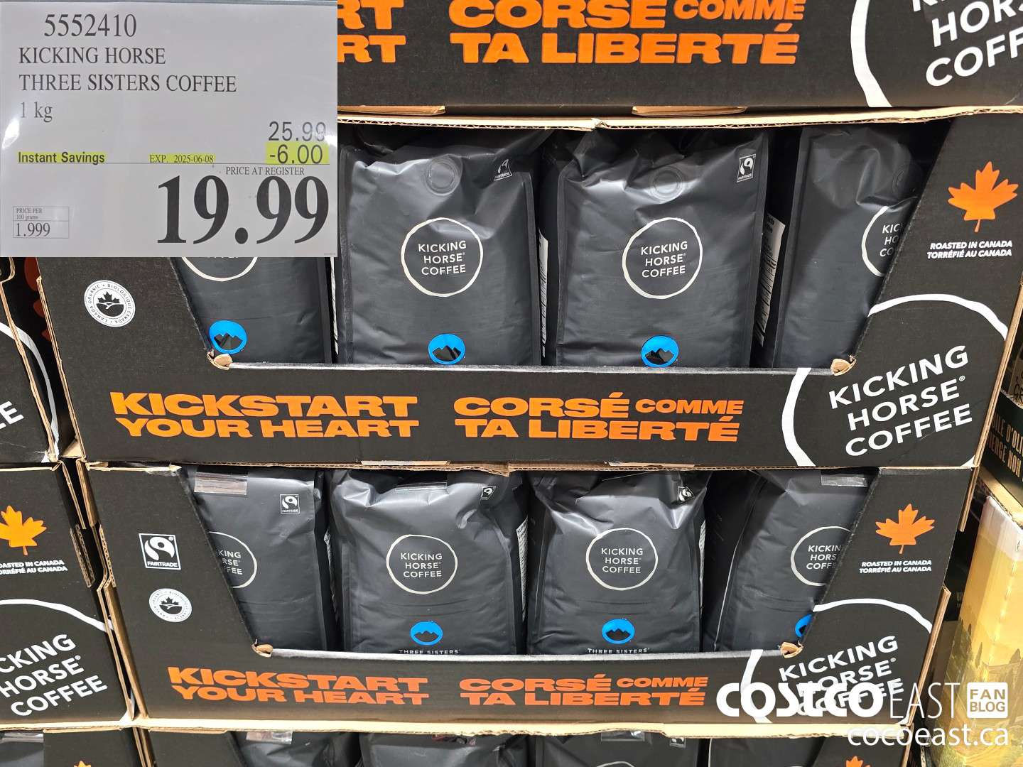 5552410 KICKING HORSE THREE SISTERS COFFEE 1 KG ($6.00 INSTANT SAVINGS EXPIRES ON 2025-06-08) $19.99